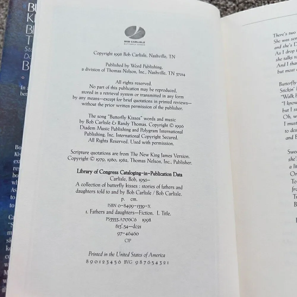 BUTTERFLY KISSES & BITTERSWEET TEARS by Bob Carlisle Hardcover